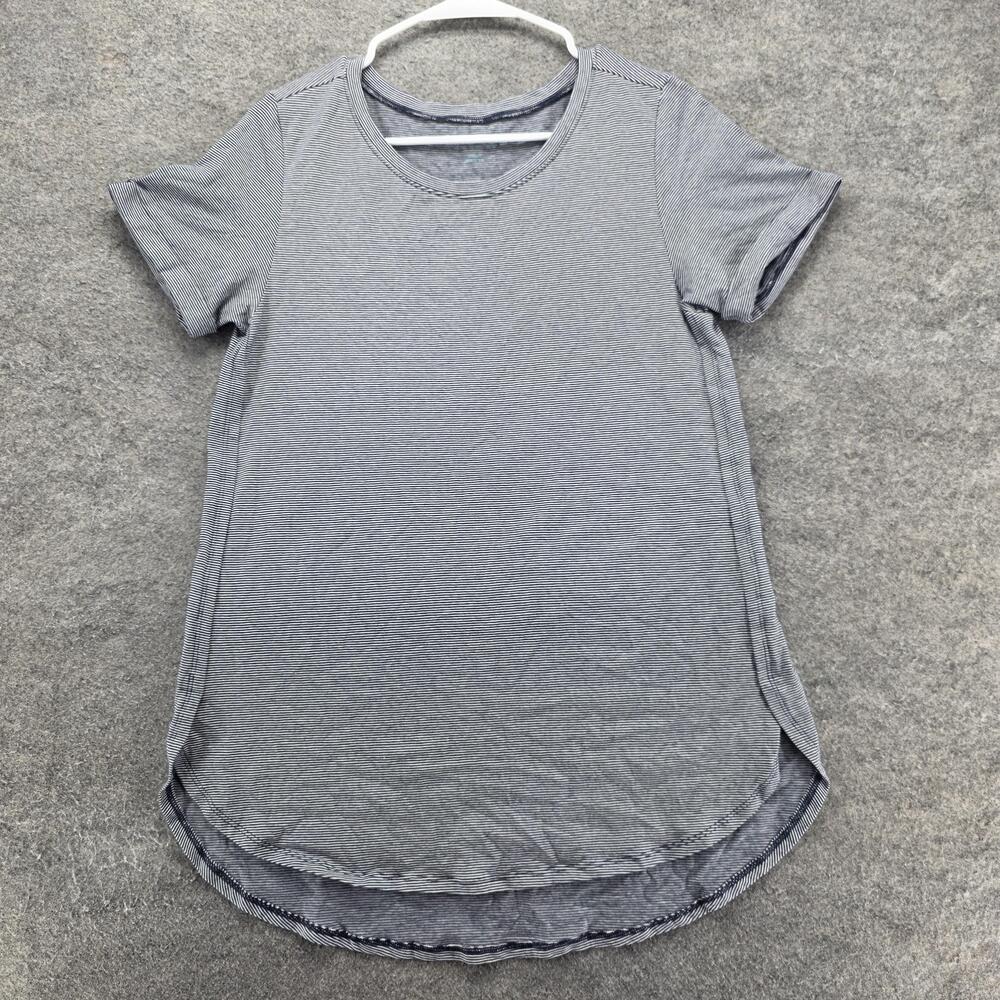 Soft Surroundings Shirt Womens Medium Blue Stripe High Low Hem Tunic Casual